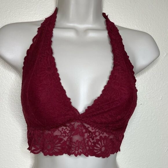Victorias Secret Lace Bralette Burgundy Adjustable Halter Neck Lined Women Small - Picture 3 of 16